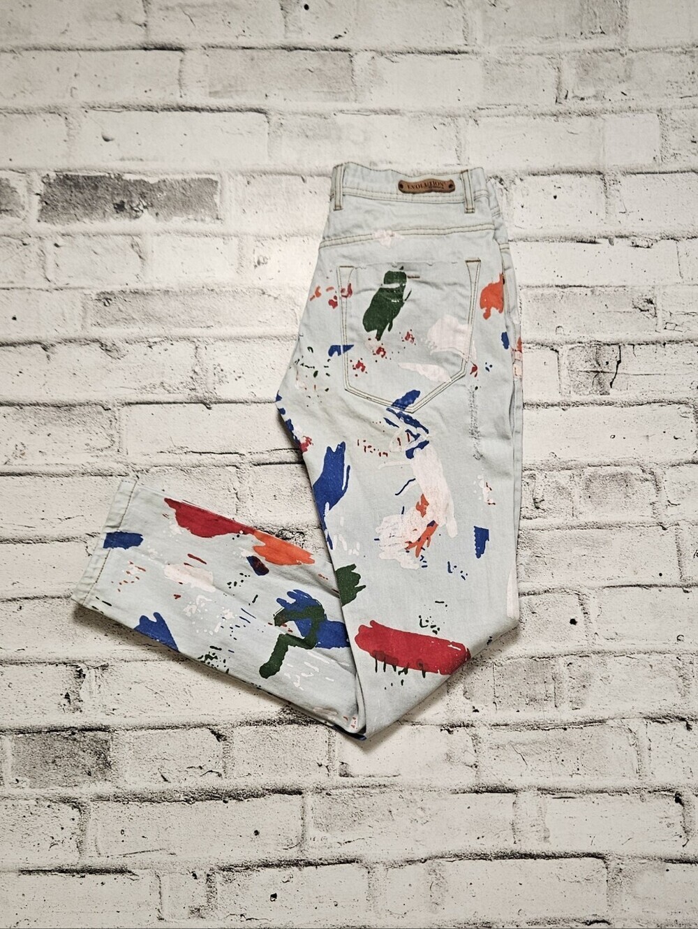 Paint Splatter Graphic Jeans Streetwear Slim Fit Denim Pants 34